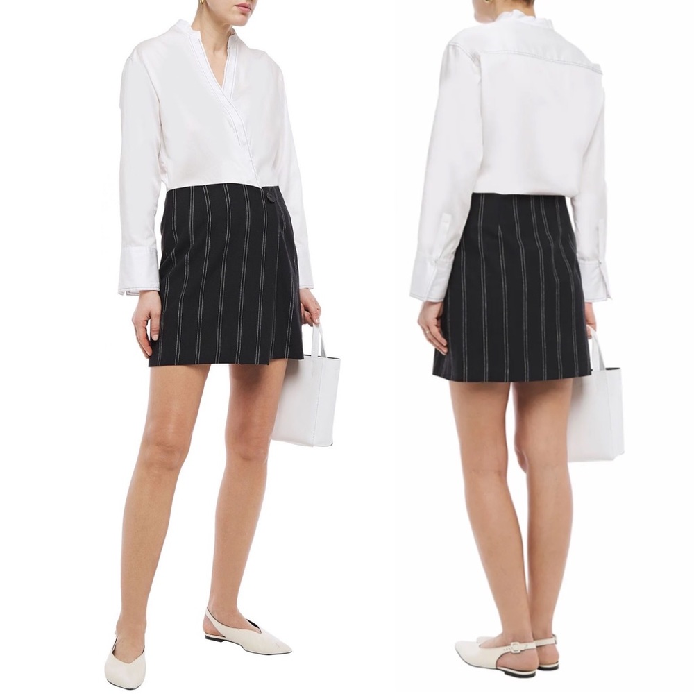 SANDRO Conny Cotton Poplin Pinstriped Woven Mini Wrap Dress